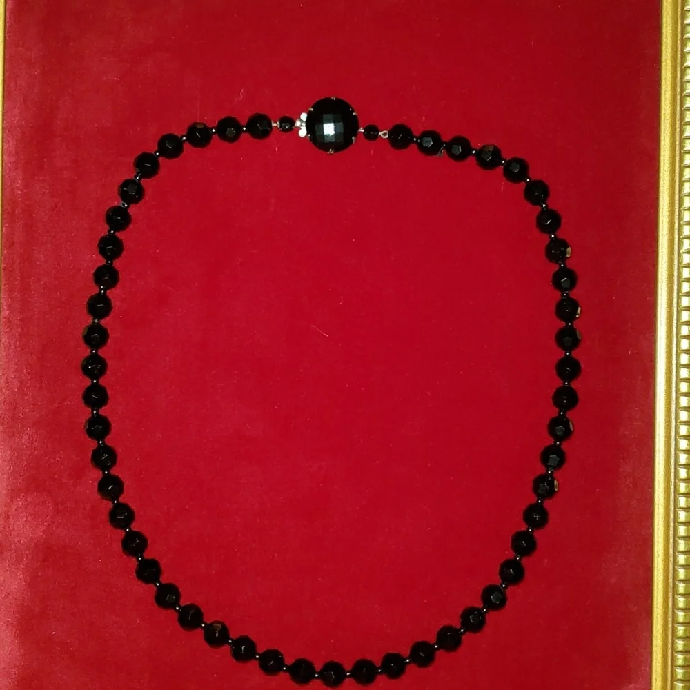 Vintage - Black Jet Glass Beaded Necklace 50s - Picture 2 of 7